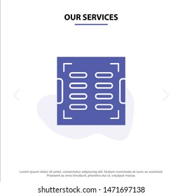 Our Services Bathroom, Construction, Drain, Drainage Solid Glyph Icon Web card Template