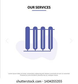 Our Services Battery, Heater, Hot, Radiator, Heating Solid Glyph Icon Web card Template