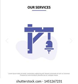 Our Services Bell, Sign, Train, Transportation Solid Glyph Icon Web card Template