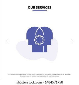 Our Services Brain, Control, Mind, Setting Solid Glyph Icon Web card Template. Vector Icon Template background