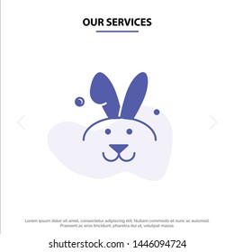 Our Services Bunny, Easter, Rabbit Solid Glyph Icon Web card Template