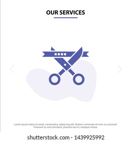 Our Services Business, Ceremony, Modern, Opening Solid Glyph Icon Web card Template
