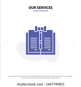Our Services Business, Copyright, Digital, Law, Records Solid Glyph Icon Web card Template