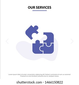 Our Services Business, Game, Logic, Puzzle, Square Solid Glyph Icon Web card Template. Vector Icon Template background