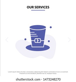 Our Services Cap, Detective, Hat, Canada Solid Glyph Icon Web card Template