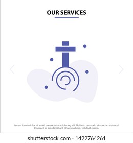 Our Services Celebration, Christian, Cross, Easter Solid Glyph Icon Web card Template