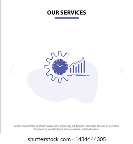 Our Services Chart, Analytics, Graphs, Market, Schedule, Time, Trends Solid Glyph Icon Web card Template