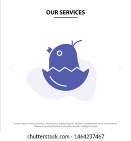 Our Services Chicken,  Solid Glyph Icon Web card Template. Vector Icon Template background