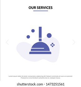 Our Services Cleaning, Improvement, Plunger Solid Glyph Icon Web card Template