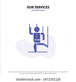 Our Services Command, Control, Human, Manipulate, Manipulation Solid Glyph Icon Web card Template. Vector Icon Template background