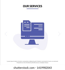 Our Services Computer, File, Education, Online Solid Glyph Icon Web card Template