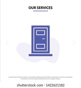 Our Services Construction, Door, House Solid Glyph Icon Web card Template
