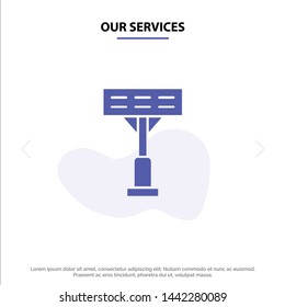Our Services Construction, Light, Stadium Solid Glyph Icon Web card Template
