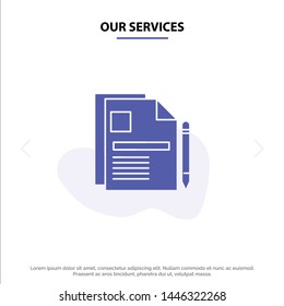 Our Services Contract, Business, Document, Legal Document, Sign Contract Solid Glyph Icon Web card Template