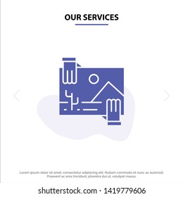 Our Services Contribution, Distribution, Dividend, Image, Photo Solid Glyph Icon Web card Template