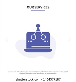 Our Services Cross, Digital, Marketing, Measurement, Platform Solid Glyph Icon Web card Template. Vector Icon Template background