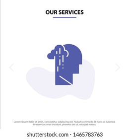 Our Services Depression, Grief, Human, Melancholy, Sad Solid Glyph Icon Web card Template. Vector Icon Template background