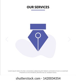 Our Services Editor, Pen, Photo Solid Glyph Icon Web card Template