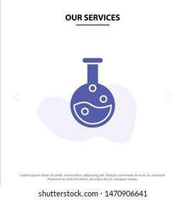 Our Services Education, Lab, Laboratory Solid Glyph Icon Web card Template. Vector Icon Template background