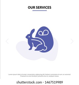 Our Services Egg, Bunny, Easter, Rabbit Solid Glyph Icon Web card Template. Vector Icon Template background