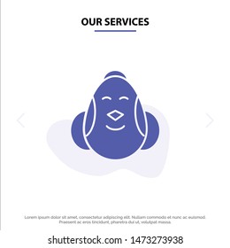 Our Services Egg, Chicken, Easter, Baby, Happy Solid Glyph Icon Web card Template