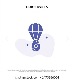 Our Services Egg, Ear, Balloon, Easter Solid Glyph Icon Web card Template