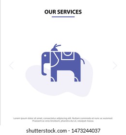 Our Services Elephant, Animal Solid Glyph Icon Web card Template