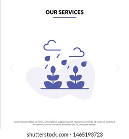 Our Services Environment, Growth, Leaf, Life Solid Glyph Icon Web card Template. Vector Icon Template background