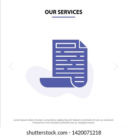 Our Services File, Design, Document Solid Glyph Icon Web card Template