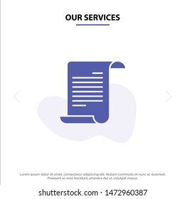 Our Services File, Text, American, Usa Solid Glyph Icon Web card Template