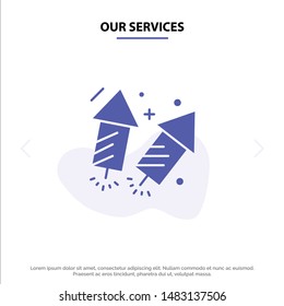 Our Services Firework, Love, Wedding, Fire Solid Glyph Icon Web card Template