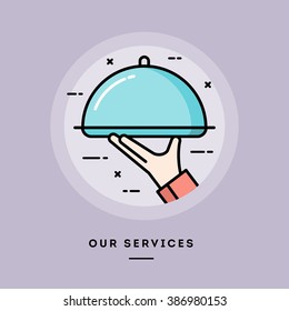 Our services, flat design thin line banner, usage for e-mail newsletters, web banners, headers, blog posts, print and more