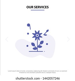Our Services Flower, Love, Heart, Wedding Solid Glyph Icon Web card Template