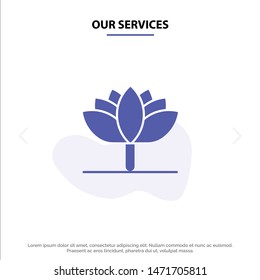 Our Services Flower, Spring Flower, Tulip Solid Glyph Icon Web card Template
