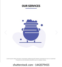 Our Services Fortune, Gold, Luck, Metal, Money Solid Glyph Icon Web card Template