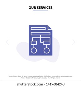 Our Services Graph, Paper, Process, Wireframe, Document Solid Glyph Icon Web card Template