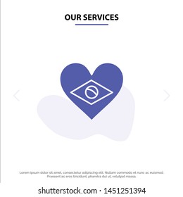 Our Services Heart, Brazil, Flag, Love Solid Glyph Icon Web card Template