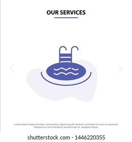 Our Services Hotel, Pool, Swimming, Service Solid Glyph Icon Web card Template