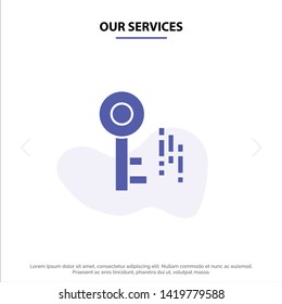 Our Services Internet, Security, Key Solid Glyph Icon Web card Template