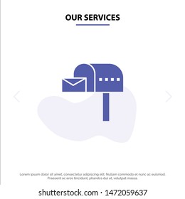 Our Services Letterbox, Email, Mailbox, Box Solid Glyph Icon Web card Template