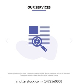 Our Services Line, Text, Zoom, Reading Solid Glyph Icon Web card Template