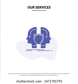 Our Services Man, Face, Dual, Identity, Shield Solid Glyph Icon Web card Template