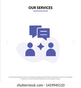 Our Services Man, Group, Chatting Solid Glyph Icon Web card Template