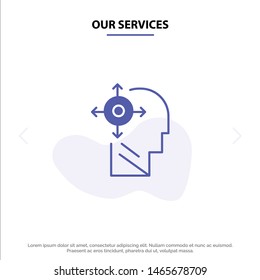 Our Services Mind, Transform, Yourself, Head Solid Glyph Icon Web card Template. Vector Icon Template background