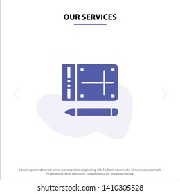 Our Services Mobile, Pencil, Online, Education Solid Glyph Icon Web card Template