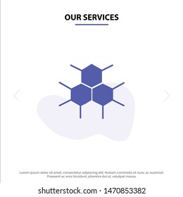 Our Services Molecular, Structure, Medical, Health Solid Glyph Icon Web card Template. Vector Icon Template background