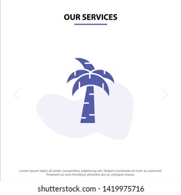 Our Services Palm, Tree, Brazil Solid Glyph Icon Web card Template
