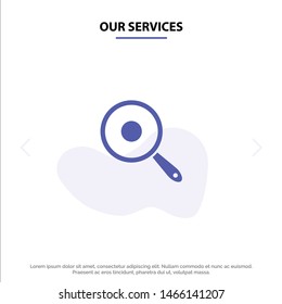 Our Services Pan, Frying, Kitchen, Griddle Solid Glyph Icon Web card Template. Vector Icon Template background