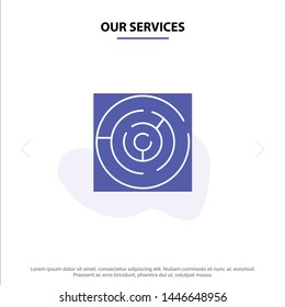 Our Services Puzzle, Arrow, Strategy, Target, Point Solid Glyph Icon Web card Template