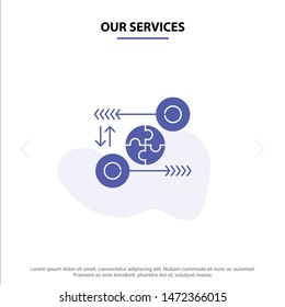 Our Services Puzzle, Business, Idea, Marketing, Pertinent Solid Glyph Icon Web card Template
